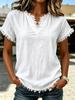 Womens Retro Casual V Neck Fringe Short Sleeve Solid Color Loose T Shirt Top