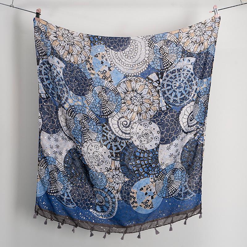 Gold Shiny Dot India Floral Tassel Viscose Shawl Scarf Lady High Quality Wrap Pashmina Stole Bufandas Muslim Hijab 180*90Cm