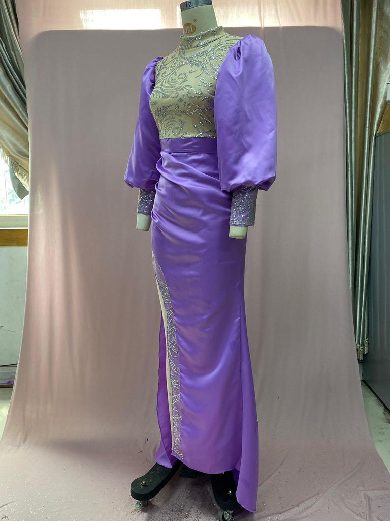 2025 European & American Elegant Gold Evening Dress with Princess Sleeves and Train