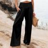 Summer Cotton Linen Wide Leg Pants Women Loose Palazzo Pant Pocket Elastic Waist Casual Pants