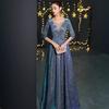 Blue Banquet Evening Dress Skirt Women's High-end Light Luxury Niche High-end Adult Ceremony Host Performance Dress
