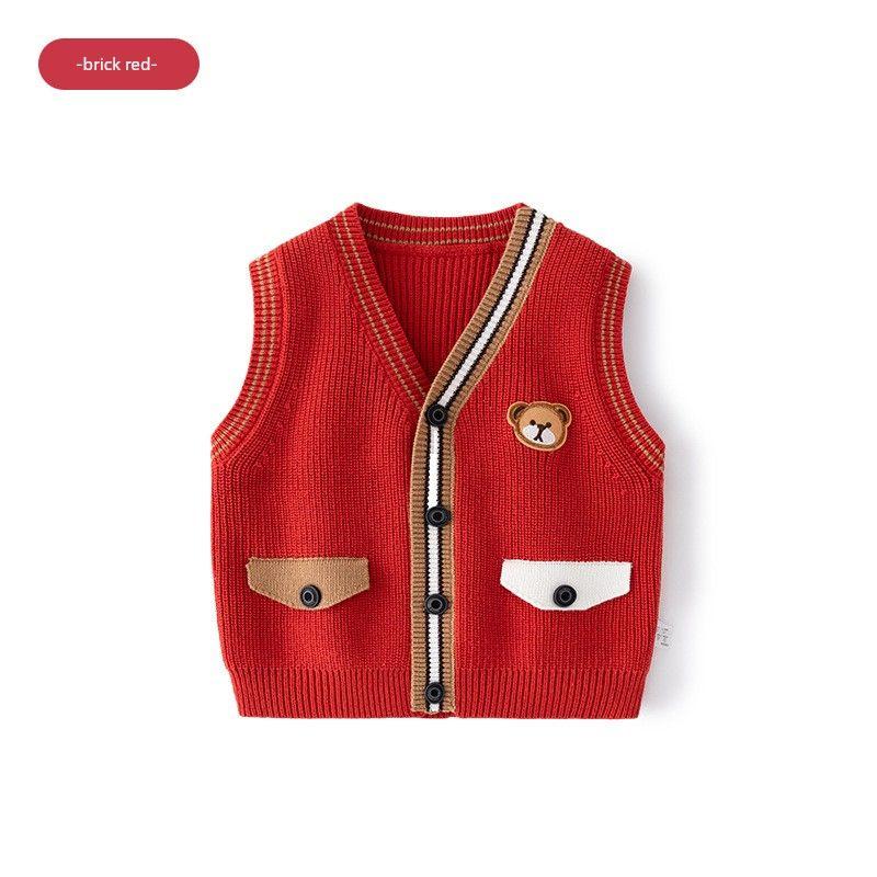 Children's Clothing Spring and Autumn Child Bear Sweater Baby Cardigan Outwear Girl's Knitted Shirt Boy V Neck Sweater