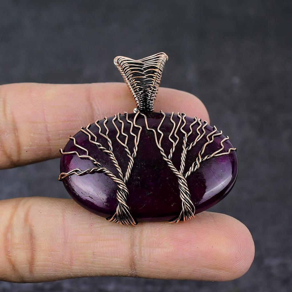 Natural Purple Labradorite Copper Wire Wrap Tree Of Life Pendant 1.77" F9b57