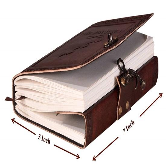 Kožený deník s ražbou a zámkem Skicák, Scrapbook, Kreslení, Psaní a Dárkování 240 listů s 17,78 X 12,7 cm (Cesta)