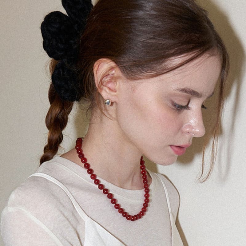 Slowslowly Wool 100% Handmade Crochet Dasy Big Flower Hair Scrunchie _ Black