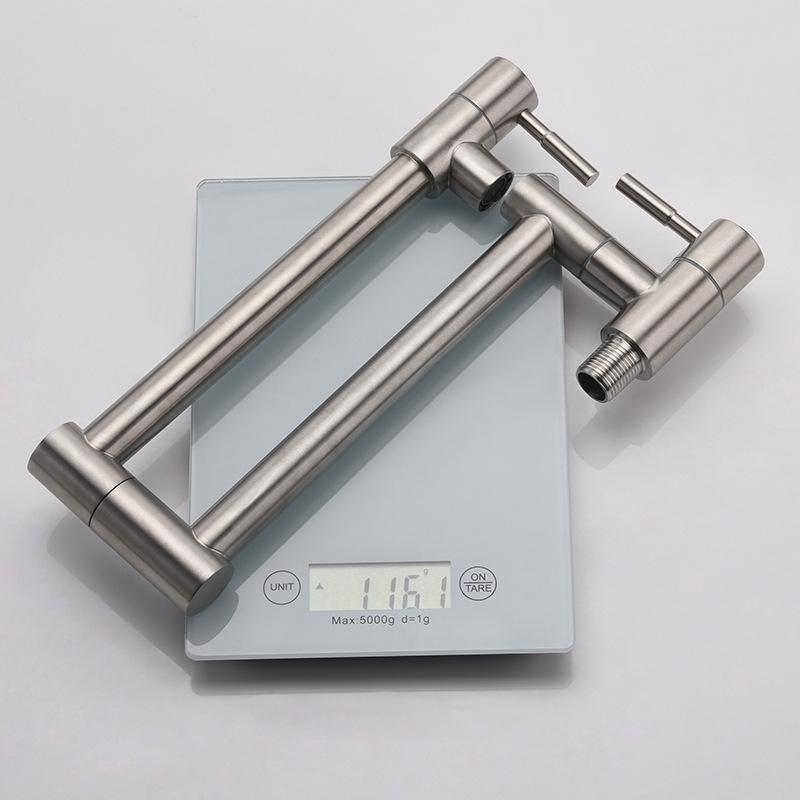 Robinet de cuisine pliable et pivotant mural en acier inoxydable NPT avec double ouverture/fermeture et flux d'eau froide simple