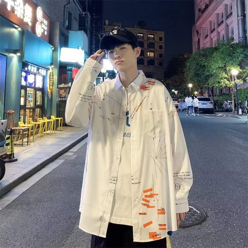 

2024 Повседневная рубашка с длинным рукавом, повседневная свободная рубашка Ins, мужская летняя универсальная повседневная куртка 3XL белый