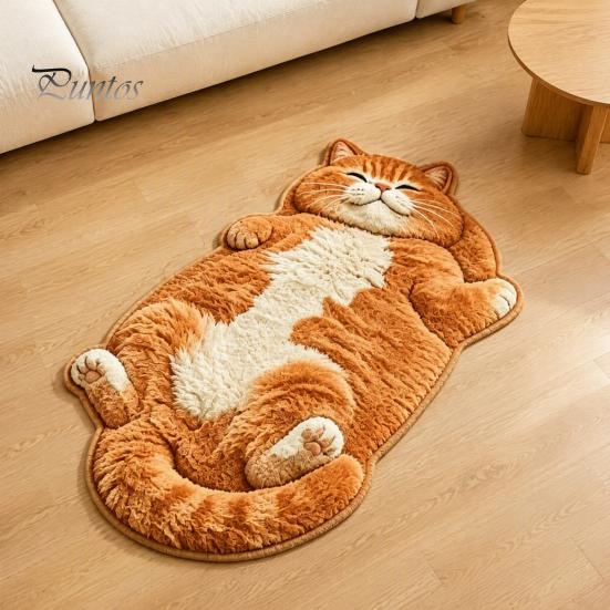 Unique Cat Pattern Floor Mat Cozy Shaped Rug, Plush Cartoon Area Mat, Soft Warm Atmosphere Interior Decor Crystal Velvet Decorative Rug for