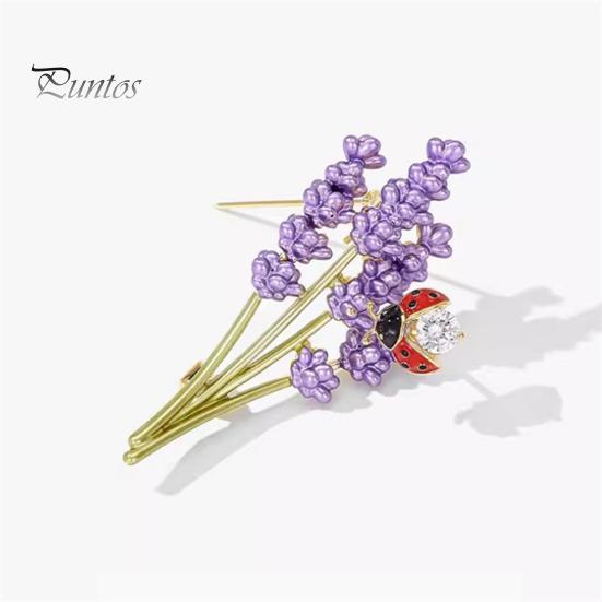 Lavender Brooch with Ladybug Decor Suit Coat Collar Dress Scarf Hat Decoration Pin Dripping Oil Insect Flower Brooch for Formal Party Wedding