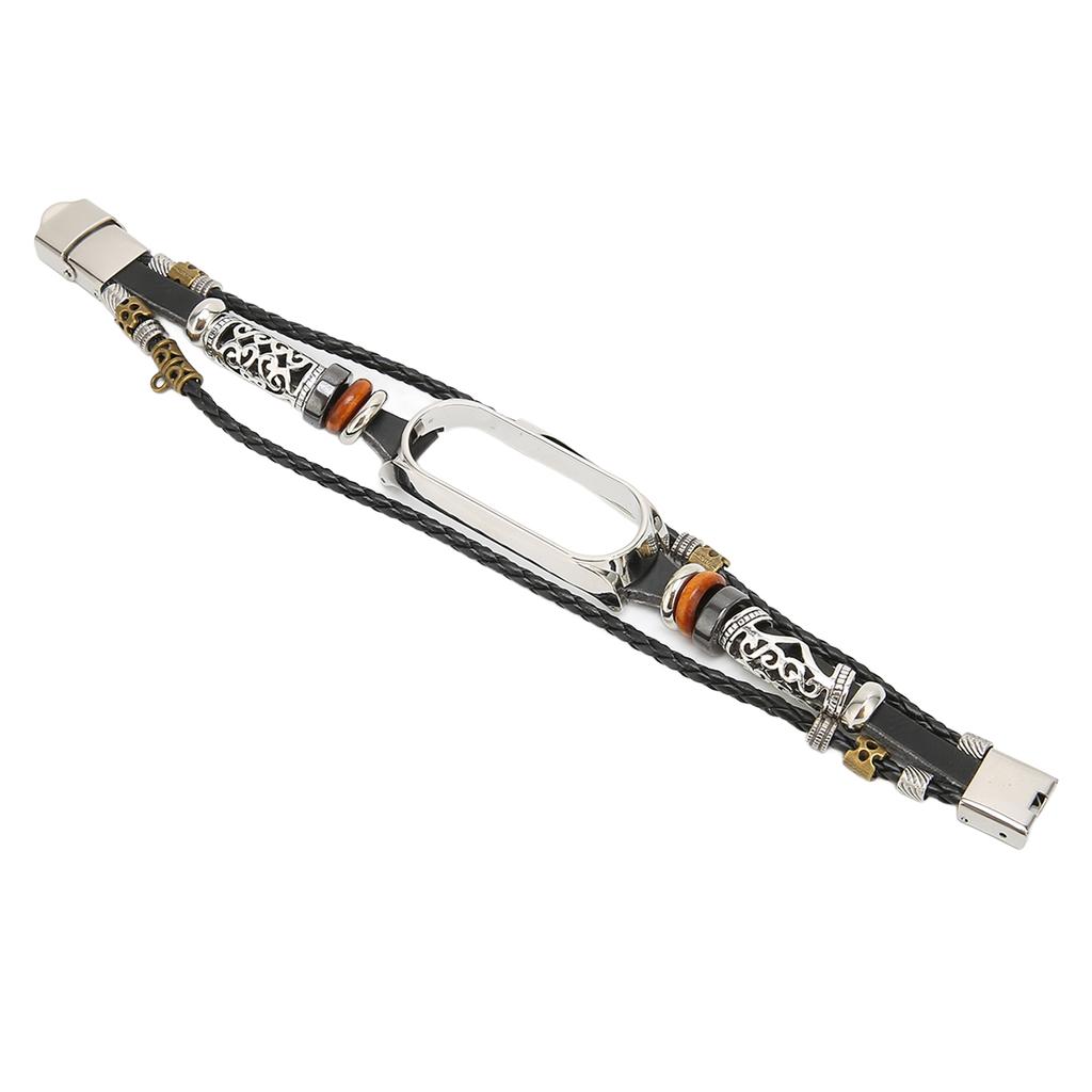 Retro Leather Wrist Strap for Xiaomi Mi Band 5 6 NFC Fashion DIY Upgrade WristbandBlack Silver