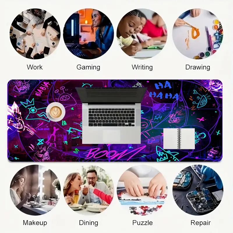 Space Party Xl Gaming Mouse Pad Nonslip Rubber Base Stitched Edge Waterproof Desk Mat For Pc Laptop Gamer Office Computer Accessories C92973