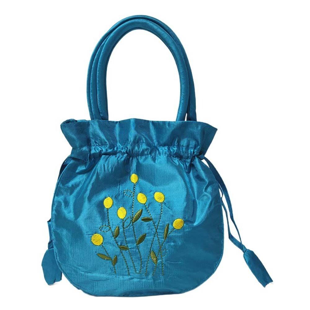 

Этнический стиль вышивка цветок сумка лист небольшой кошелек кошелек Ханфу сумка на шнурках для покупок озеро синий