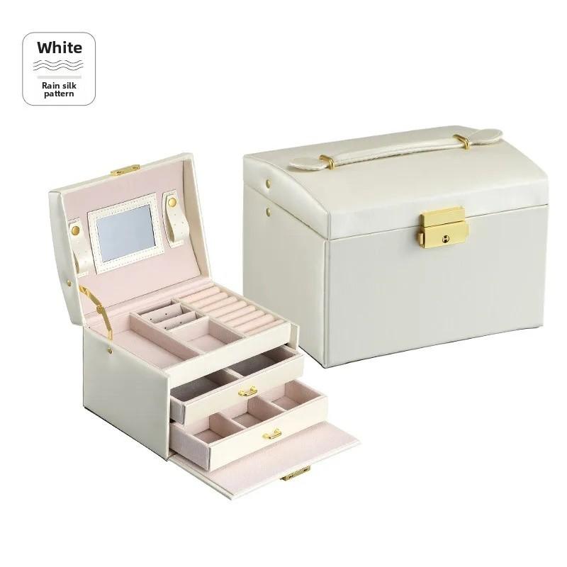 PU Leather Jewelry Organizer Boxes with Mirror Storage Box for Necklaces Rings Earrings Multi-layer Travel Jewelry Cosmetic Box