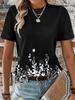Women's Floral Geometric Graphic T Shirt, Crew Neck Short Sleeve Casual Daily Tops in Black White for Spring & Summer