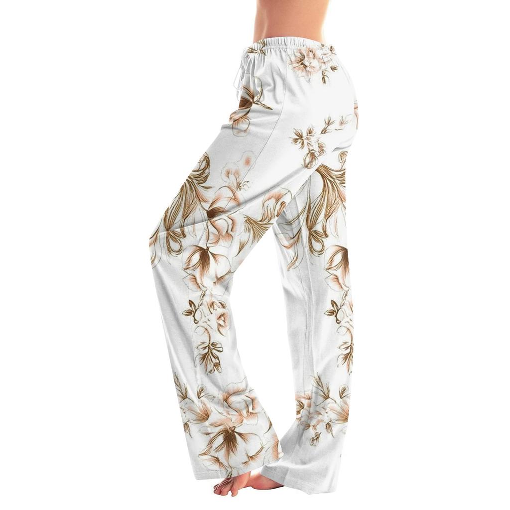 Dámské pyžamové kalhoty na spaní ležérní kalhoty se stahovací šňůrkou v pase pohodlné rovné kalhoty na jógu volné