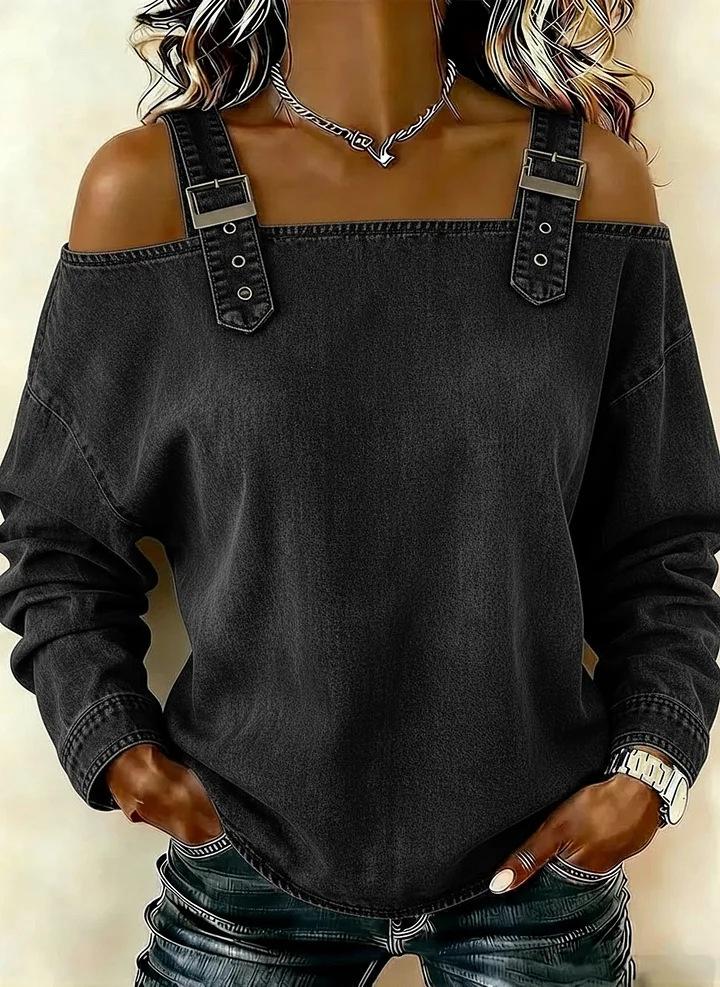 2026 Women's One-Shoulder Strap Long Sleeve Top for Spring, Summer, and Autumn