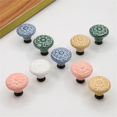 Flower Pattern Cabinet Handle Round Anti-fall Off Accessories Sturdy Unique Ceramic Drawer Pulls for Drawer