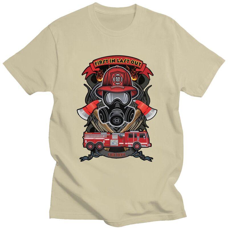 Custom Trendy Vintage Fire Rescue Fireman Skull Firefighter T Shirt Men 100 Cotton Tshirt Casual Tees Fashion Tshirt