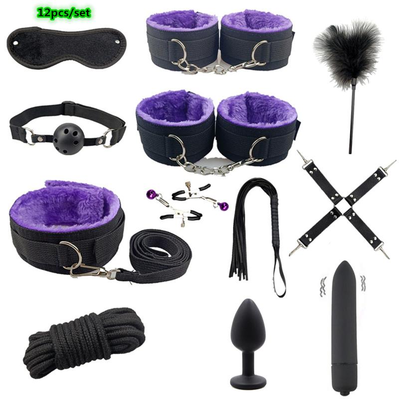 BDSM Kit Sex Toys For Men Erotic Handcuffs Whip Sextoy Anal Plug Vibrator Bdsm Sex Bondage Set Adult Toys Sm Products Sex