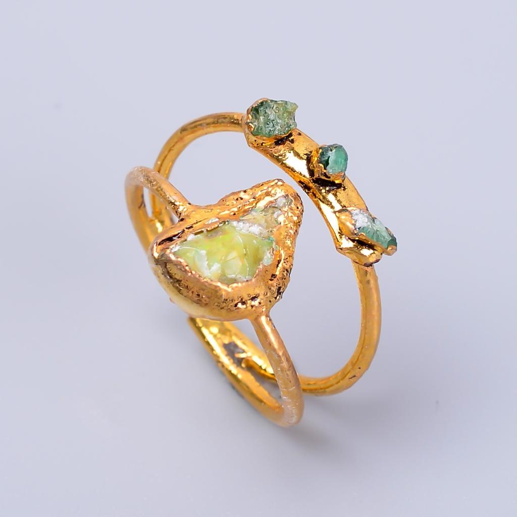 Natural Ethiopian Opal Gold Plated Wife Gift Eternity Electroformed Ring Jewelry V-60