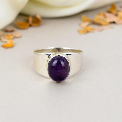 925 Sterling Silver Amethyst Oval Shape Purple Gemstone Ring For Women