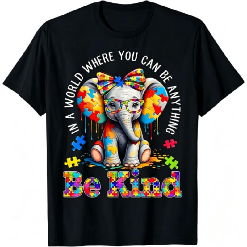 Animal Colored Ears Elephant Print Men's T-Shirts Summer Fashion Street Outdoor Casual T-shirt Tops for Men's and Women's Tees Top