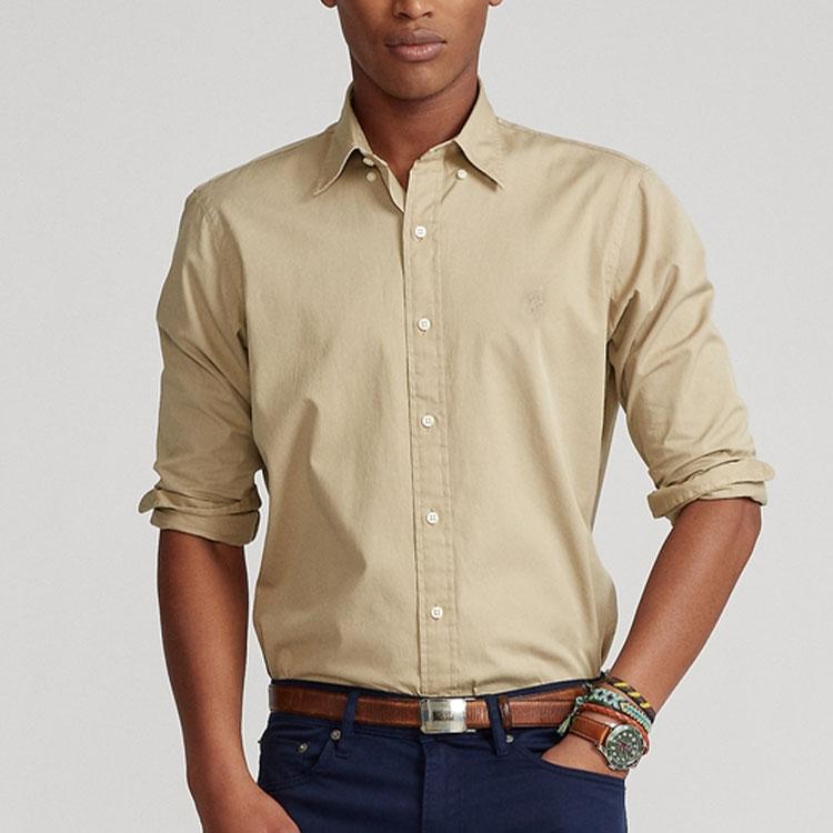 Polo Ralph Lauren SS22 Solid Classic Cotton Dyed Twill Long Sleeve Shirt Men shirts Khaki MNPOWOV16822221-260