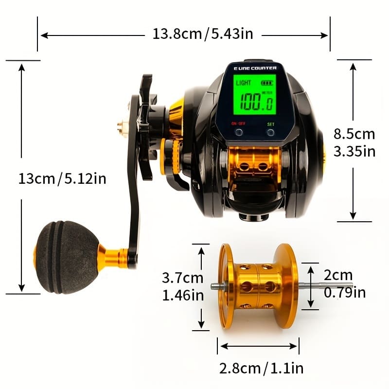 New Electric Line Counting Bait Casting Fishing Reel with Large Screen Digital Display with Drain Alarm Waterproof Drip Wheel Long-lasting Endurance