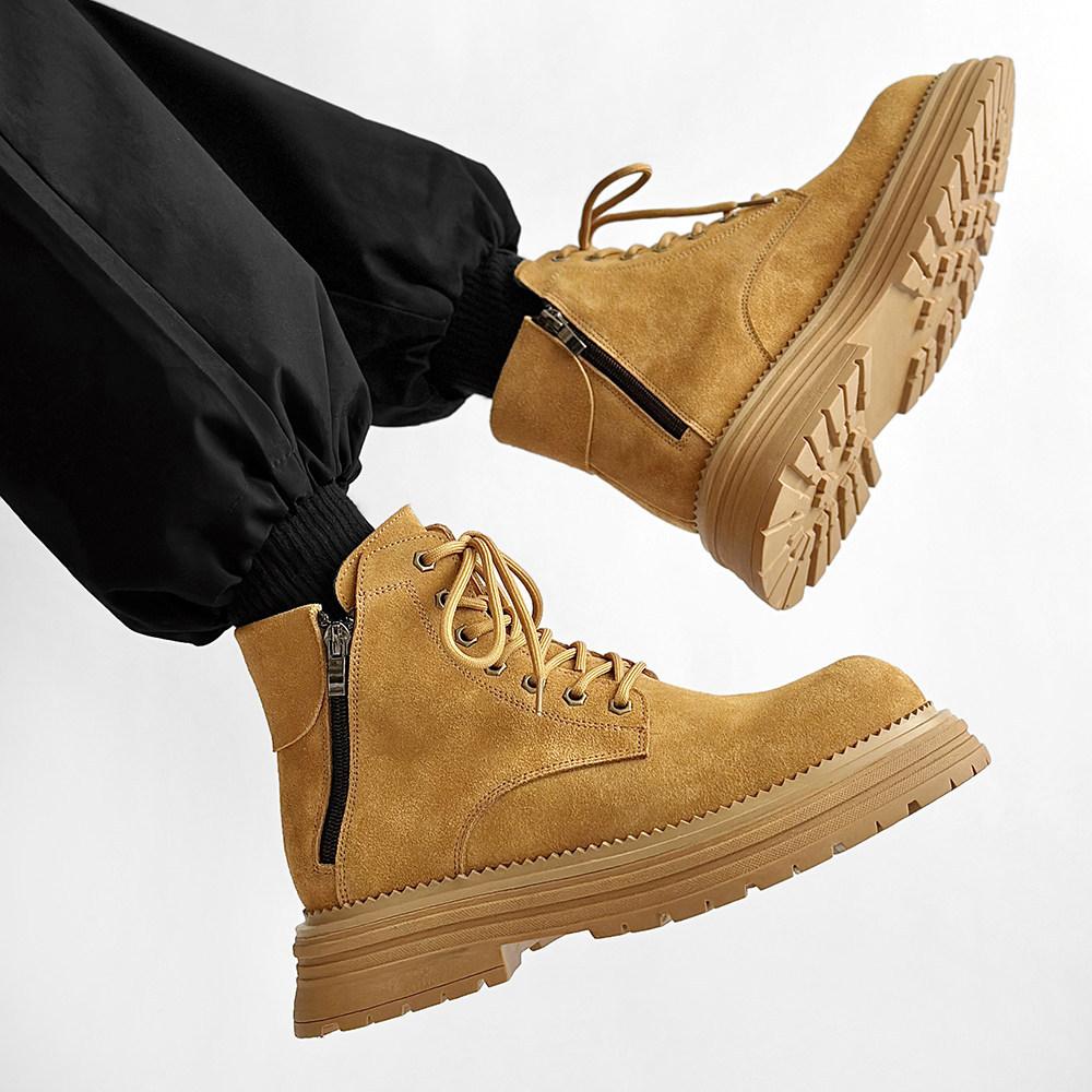 Rhubarb Boots Thick-Soled Heightening Tooling Boots Martin Boots Men'S Big Head Versatile High-Top Boots Retro