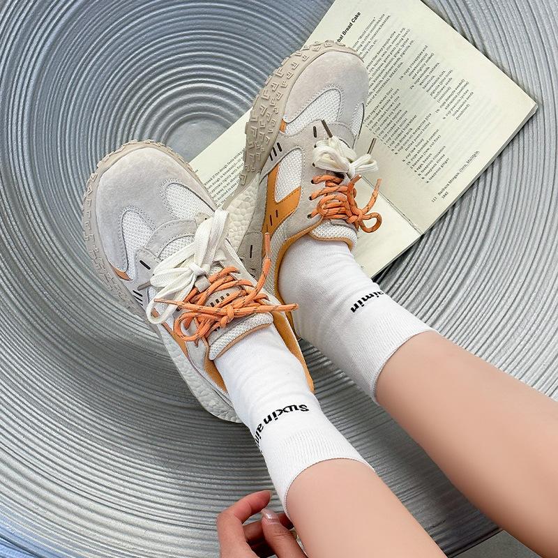 Muffin platform Forrest Gump shoes women's 2025 spring and summer leather mesh breathable sports shoes color matching versatile casual moral training