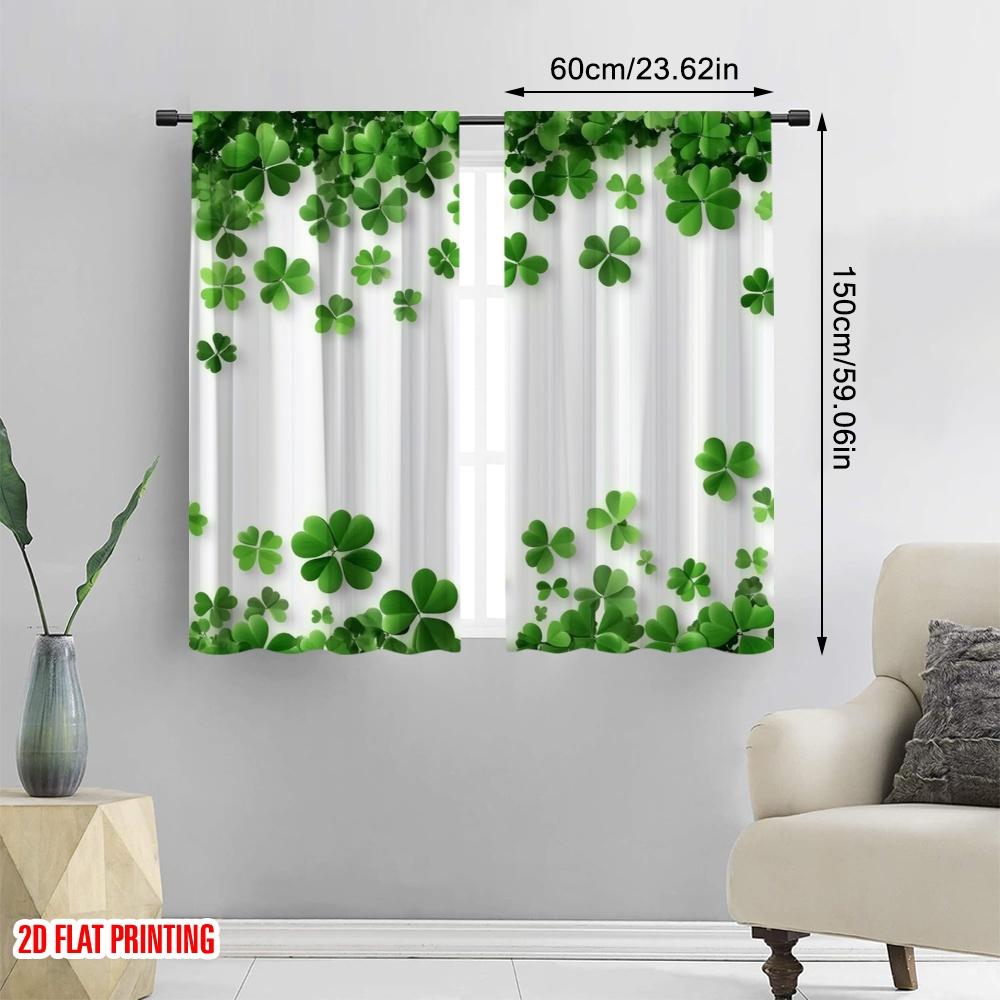 2pcs,2D plane printing Creative Curtains Clover Canvas (2) Versatile Polyester (without rod) Room Decor Use for Living Room &