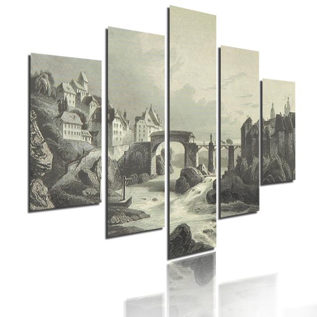 Sea Scenery Sunset Dusk Mountain Lake Landscape Poster  Canvas Painting 5 Pieces Modular Picture HD Print Wall Art Home Decor