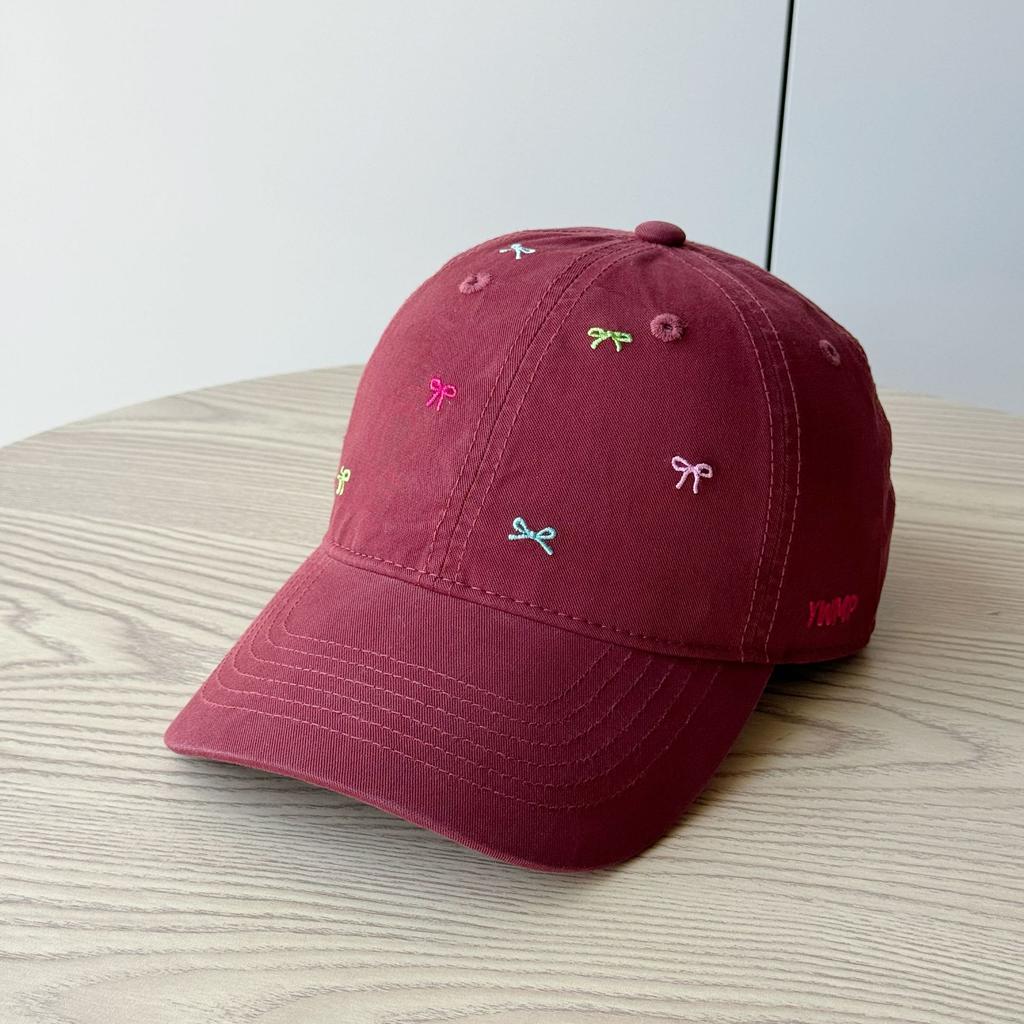 Korean Cute Embroidered Bow Yellow Baseball Cap Women's Spring Summer Face Small Cap Simple Versatile Travel Sun Baseball Cap