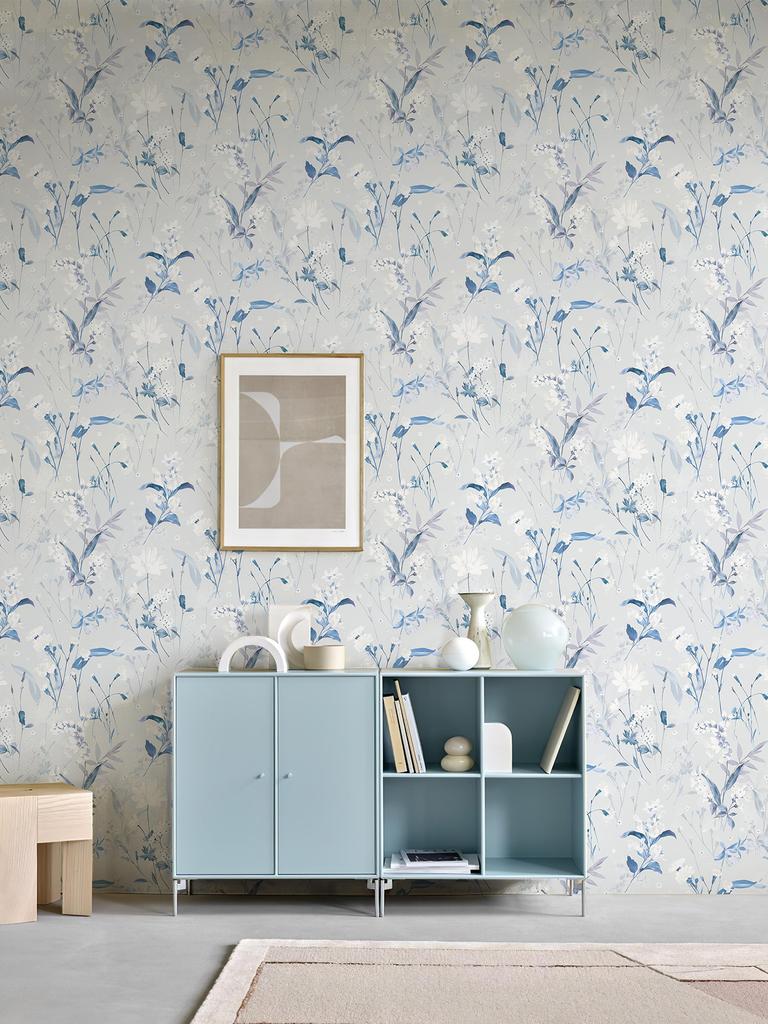 Fresh Blue Floral Leaf Self-Adhesive Vinyl Wallpaper Blooming Green Flowers Peel And Stick Wall Renovation Furniture Stickers