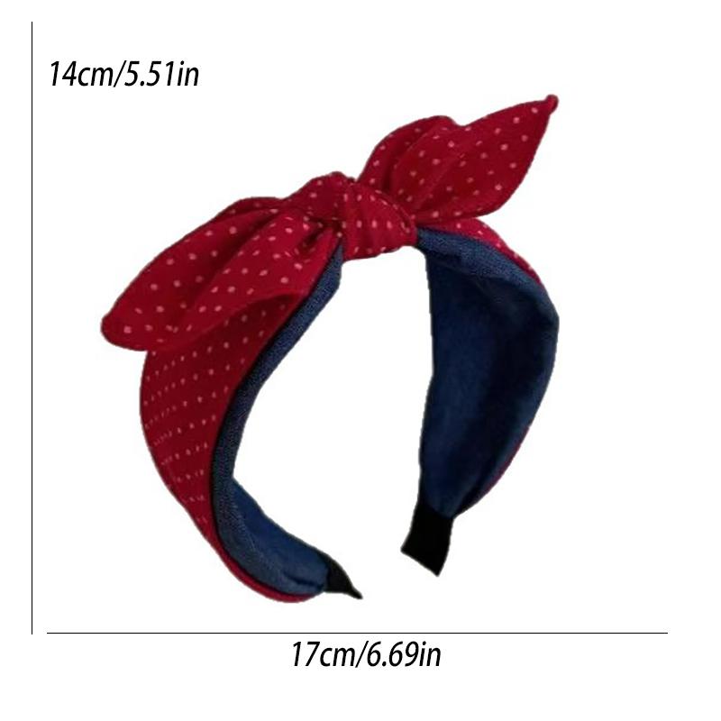 Korean-Style Sweet Polka Dot Bow Contrast Fabric Headband Ladies Makeup Sports Hair Accessory