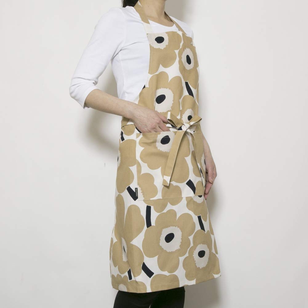 Marimekko Apron Pieni Unikko (Off-white x Beige x Dark Blue) 069907 185cm (83.5cm) [Parallel Import]