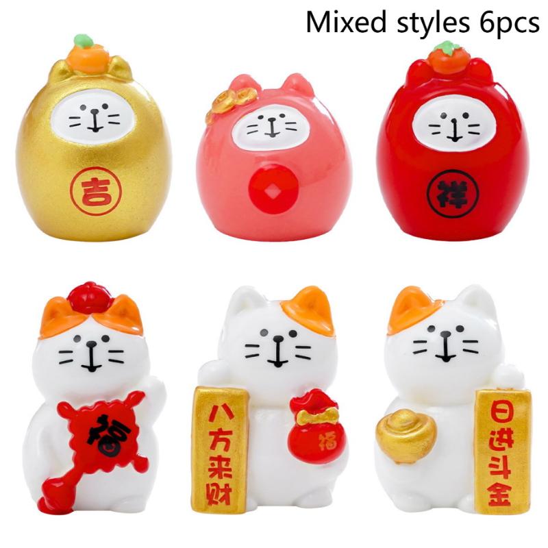 Cute Money Cat Ornaments Good Luck Fengshui Micro Landscape Home Office Desktop Decoration Miniatures Kitten Resin Crafts Gift