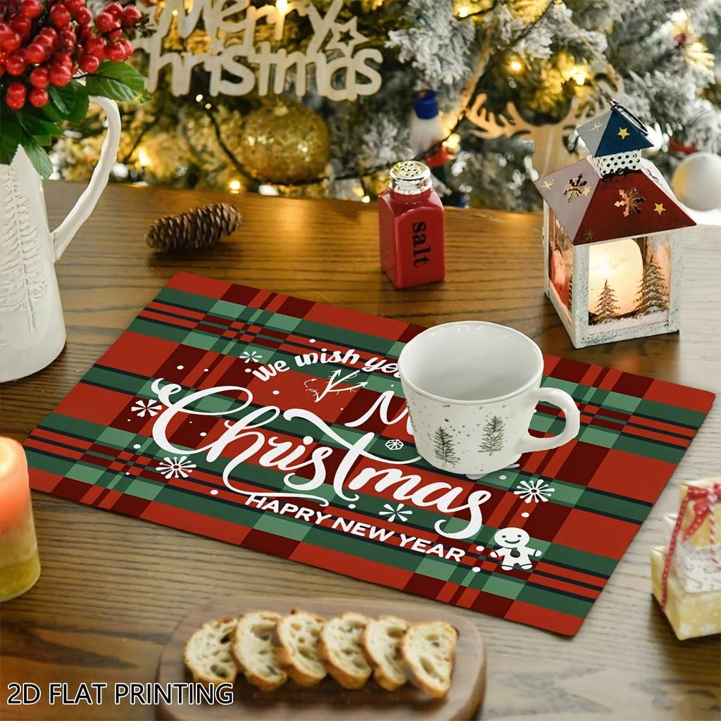 4pcs/6pcs Christmas Placemats for Dining Table, Plaid Merry Christmas Placemats Table Decor, Suitable for Restaurant Kitchen, Dinner Party And Other A
