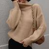 IHUASU Autumn and Winter Solid Colour Pullover Loose Women's High Neck Sweater