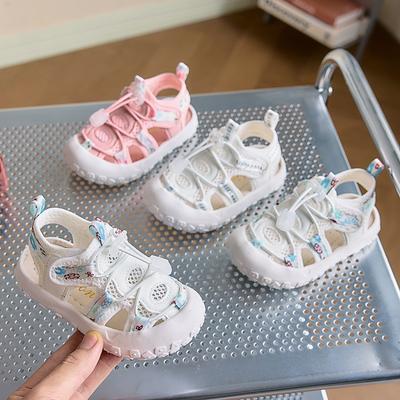 Girls Casual Shoes Non-slip Soft Sole Kids Sports Sandals Toes Capped 2025 Summer New Children Beach Shoes Mesh Graffiti Cute