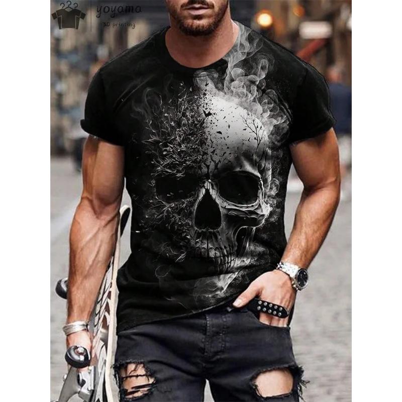Camiseta Informal de Manga Corta con Cuello Redondo para Hombre, Estampado de Color 3D, Informal
