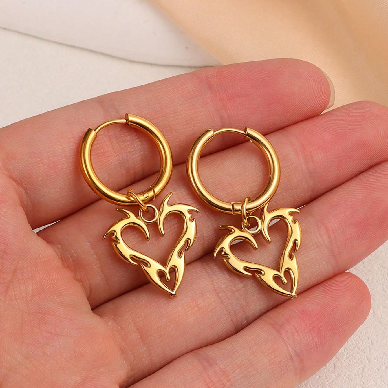 

1 pair of punk spiky heart-shaped stainless steel pendant earrings, hip-hop Y2K accessories, suitable for women s daily Zircon золотистий