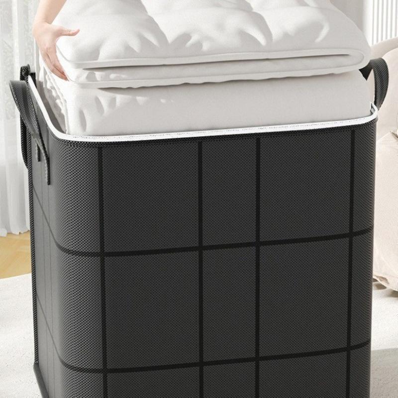 Large Capacity Fabric Storage Bag With Double Zipper Wide Opening Sturdy Handles For Home Clothes Bedding Organizing