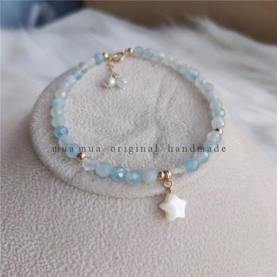 New Natural aquamarine14K Gold-plated March Birthstone Crystal Lucky Star Versatile Fresh and Simple Bracelet for Women