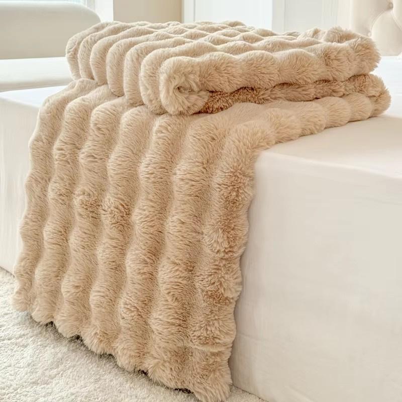 1pc Plaid Flannel Blanket Sheet Warm Soft Cozy Throw Blanket Sofa Bed Room Office Nap Blanket Autumn Winter Fluffy Bubble Fleece Blanket Sheet