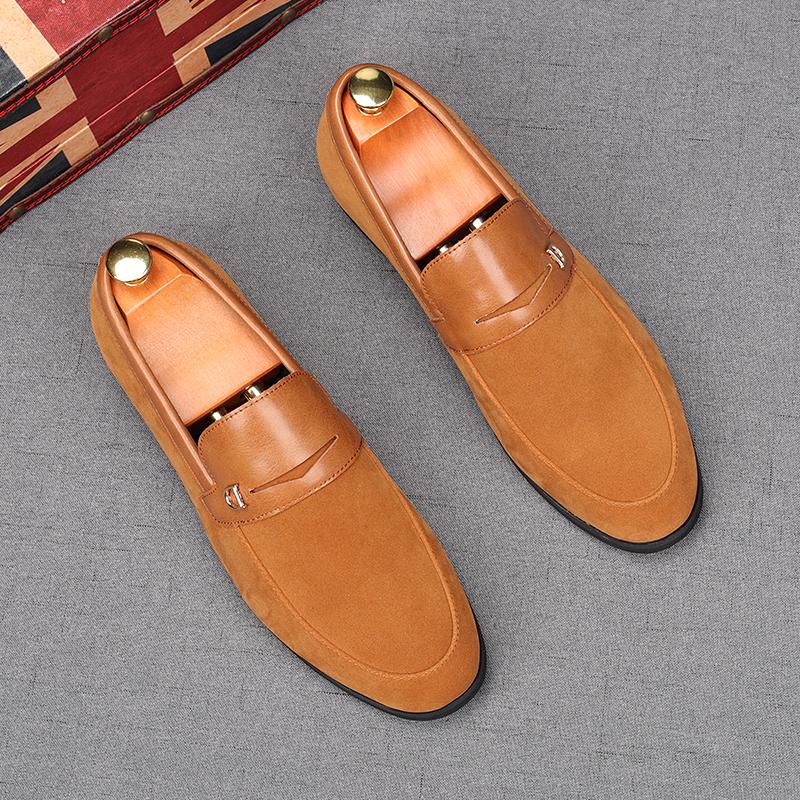 Fashion Fashion New Men's Suede Leather Flats Shoes Male Designer Comfortable Penny Loafter Homecoming Wedding Dress Footwear