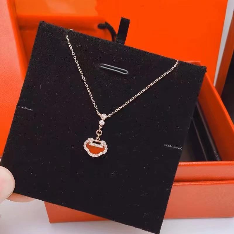 18k Rose Gold Longevity Lock Necklace with Red Chalcedony & White Mother-of-Pearl for Women