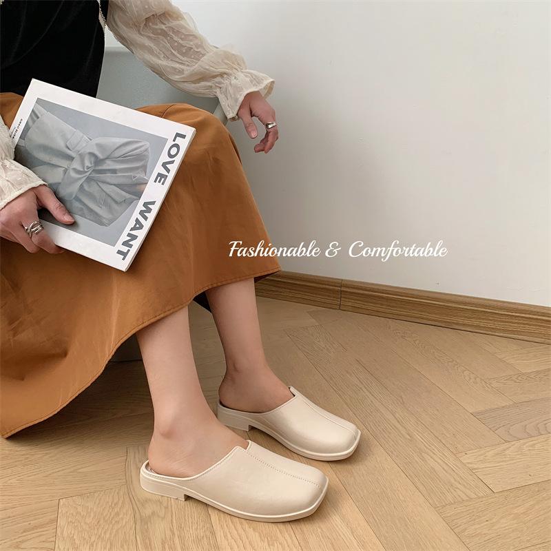 Heli Shark's New Summer Baotou Cool Slippers Wear Fashionable Solid Color Daily Casual Low-heeled Outdoor Half Slippers Women