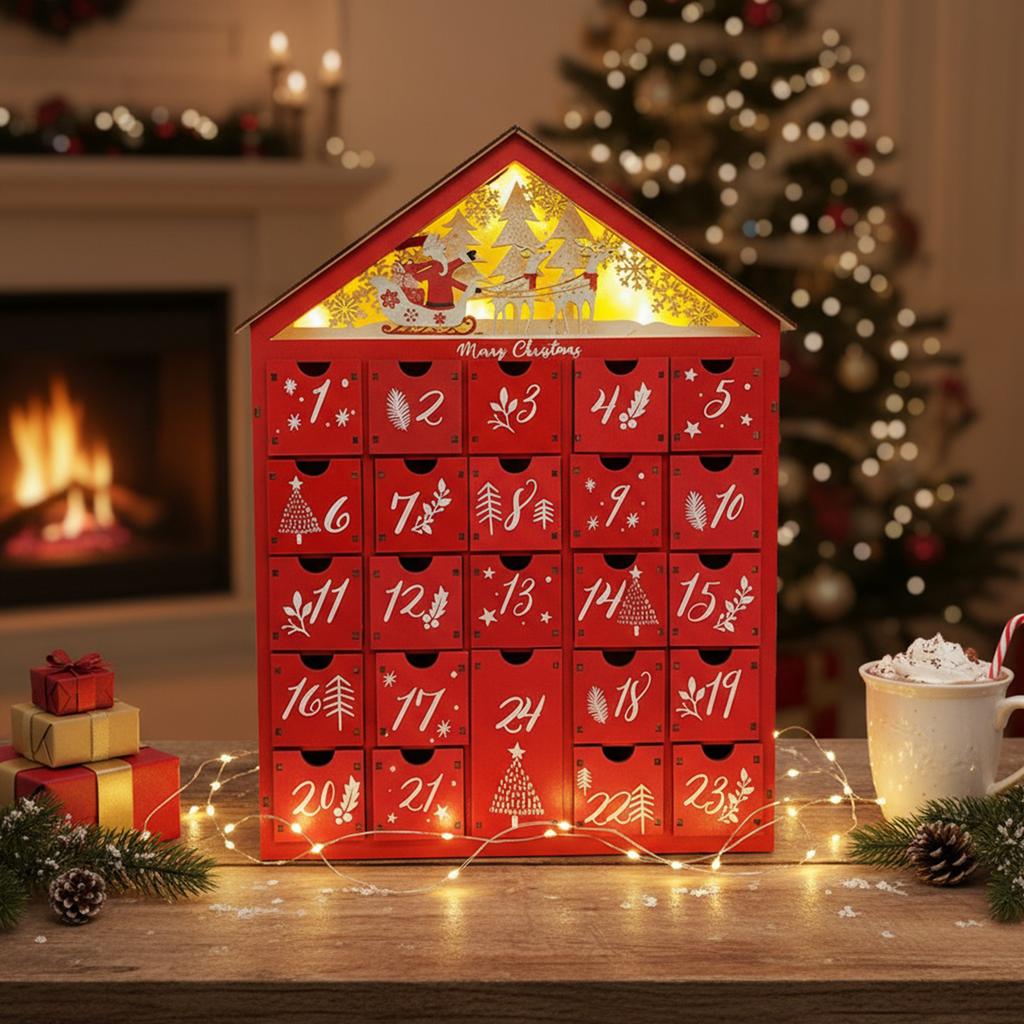 Wooden Christmas Advent Calendar House Shaped Countdown Calendar with 24 Drawers Countdown To Christmas Gifts for Kids