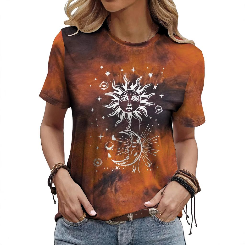 Summer Round Neck Abstract Creative Patterns 3D Print Top Fashionable Casual Short Sleeved Women's T-shirts